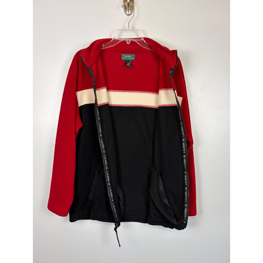 Lauren Ralph Lauren Fleece Jacket Medium Red Black Colorblock Full Zip Mock Neck - Picture 8 of 8